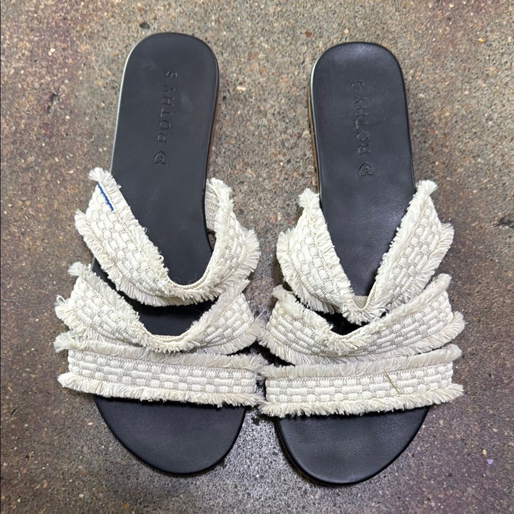 Rothy's Cream Slide Sandals with Braided Straps